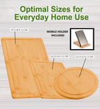 NNEDSZ 3 Pieces Bamboo Cutting Board with Juice Groove and Mobile Holder included for Home Kitchen