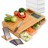 NNEDSZ Large Bamboo Cutting Board and 4 Containers with Mobile Holder gift included for Home Kitchen