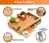 NNEDSZ Large Bamboo Cutting Board and 4 Containers with Mobile Holder gift included for Home Kitchen