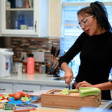 NNEDSZ Large Bamboo Cutting Board and 4 Containers with Mobile Holder gift included for Home Kitchen