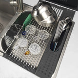 NNEDSZ Large Stainless Steel Roll Up Dish Drying Rack with Utensil Holder for Home Kitchen