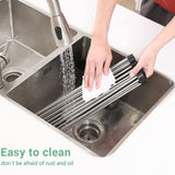 NNEDSZ Large Stainless Steel Roll Up Dish Drying Rack with Utensil Holder for Home Kitchen