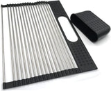 NNEDSZ Large Stainless Steel Roll Up Dish Drying Rack with Utensil Holder for Home Kitchen
