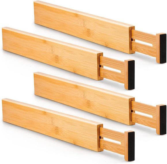 NNEDSZ 4 Pack Bamboo Adjustable Kitchen Drawer Dividers (Large, 44-55 cm)