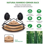 NNEDSZ 2 Pack Round Bamboo Corner Shower Caddy Shelf Basket Rack with Premium Vacuum Suction Cup No-Drilling for Bathroom and Kitchen