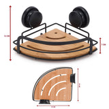 NNEDSZ 2 Pack Round Bamboo Corner Shower Caddy Shelf Basket Rack with Premium Vacuum Suction Cup No-Drilling for Bathroom and Kitchen