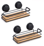 NNEDSZ 2 Pack Rectangular Bamboo Corner Shower Caddy Shelf Basket Rack with Premium Vacuum Suction Cup No-Drilling for Bathroom and Kitchen