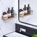 NNEDSZ 2 Pack Rectangular Bamboo Corner Shower Caddy Shelf Basket Rack with Premium Vacuum Suction Cup No-Drilling for Bathroom and Kitchen
