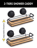 NNEDSZ 2 Pack Rectangular Bamboo Corner Shower Caddy Shelf Basket Rack with Premium Vacuum Suction Cup No-Drilling for Bathroom and Kitchen