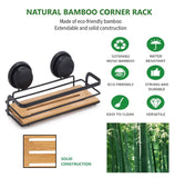 NNEDSZ 2 Pack Rectangular Bamboo Corner Shower Caddy Shelf Basket Rack with Premium Vacuum Suction Cup No-Drilling for Bathroom and Kitchen