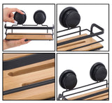 NNEDSZ 2 Pack Rectangular Bamboo Corner Shower Caddy Shelf Basket Rack with Premium Vacuum Suction Cup No-Drilling for Bathroom and Kitchen