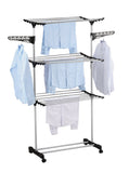 NNEDSZ Folding 3 Tier Clothes Laundry Drying Rack with Stainless Steel Tubes for Indoor & Outdoor Home