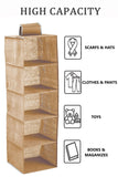NNEDSZ 5 Tier Shelf Hanging Closet Organizer and Storage for Clothes (Beige)