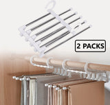 NNEDSZ 2 Pack Stainless Steel Adjustable 5 in 1 Pants Hangers Non-Slip Space Saving for Home Storage