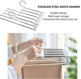 NNEDSZ 2 Pack Stainless Steel Adjustable 5 in 1 Pants Hangers Non-Slip Space Saving for Home Storage