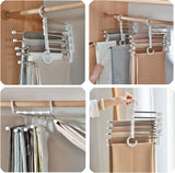 NNEDSZ 2 Pack Stainless Steel Adjustable 5 in 1 Pants Hangers Non-Slip Space Saving for Home Storage