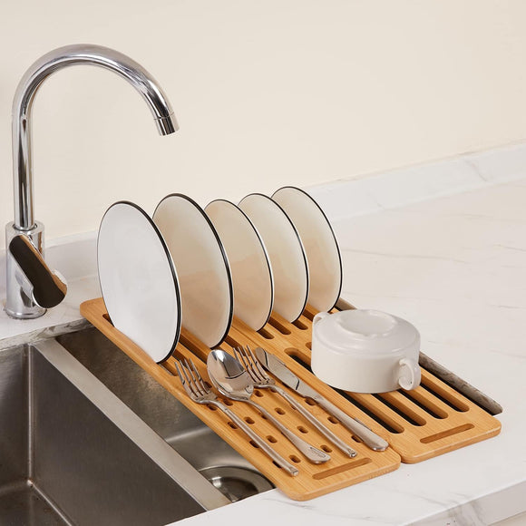 NNEDSZ CARLA HOME Foldable Bamboo Dish Drying Rack for Kitchen
