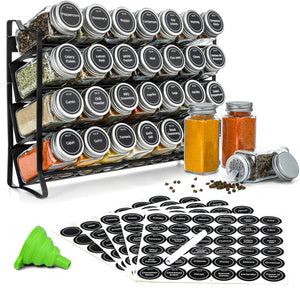 NNEDSZ Spice Rack organiser with 28 Spice Jars, Spice Labels, Funnel and Marker for Kitchen Countertop