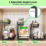 NNEDSZ 2-Tier Kitchen Under Sink Organiser Storage with Height Adjustable, Unique Slide Rail & Suction Cups for Storage