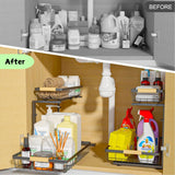 NNEDSZ 2-Tier Kitchen Under Sink Organiser Storage with Height Adjustable, Unique Slide Rail & Suction Cups for Storage
