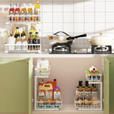 NNEDSZ 2-Tier Kitchen Under Sink Organiser Storage with Height Adjustable, Unique Slide Rail & Suction Cups for Storage