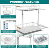 NNEDSZ 2-Tier Kitchen Under Sink Organiser Storage with Height Adjustable, Unique Slide Rail & Suction Cups for Storage