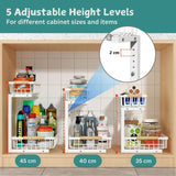 NNEDSZ 2-Tier Kitchen Under Sink Organiser Storage with Height Adjustable, Unique Slide Rail & Suction Cups for Storage