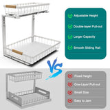 NNEDSZ 2-Tier Kitchen Under Sink Organiser Storage with Height Adjustable, Unique Slide Rail & Suction Cups for Storage