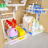 NNEDSZ 2-Tier Kitchen Under Sink Organiser Storage with Height Adjustable, Unique Slide Rail & Suction Cups for Storage