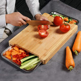 NNEDSZ Chopping Board with with 2 Organiser Stainless Steel Trays Containers