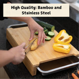 NNEDSZ Chopping Board with with 2 Organiser Stainless Steel Trays Containers