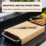NNEDSZ Chopping Board with with 2 Organiser Stainless Steel Trays Containers