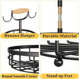NNEDSZ 2-Tier Fruit Basket Bowl Storage with Wood Lift Handle and Dual Banana Tree Hanger for Kitchen Countertop