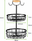 NNEDSZ 2-Tier Fruit Basket Bowl Storage with Wood Lift Handle and Dual Banana Tree Hanger for Kitchen Countertop