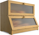 NNEDSZ Double Layer Bamboo Bread Box for Kitchen Counter with Large Capacity and Clear Window
