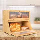 NNEDSZ Double Layer Bamboo Bread Box for Kitchen Counter with Large Capacity and Clear Window