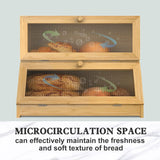 NNEDSZ Double Layer Bamboo Bread Box for Kitchen Counter with Large Capacity and Clear Window