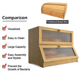 NNEDSZ Double Layer Bamboo Bread Box for Kitchen Counter with Large Capacity and Clear Window