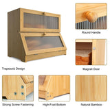 NNEDSZ Double Layer Bamboo Bread Box for Kitchen Counter with Large Capacity and Clear Window
