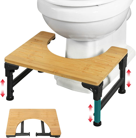 NNEDSZ Bamboo Toilet Stool Foldable and Adjustable Height with Non-Slip Layer for Bathroom