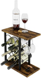 NNEDSZ Wine Rack Countertop Wooden & Metal Holder for 6 Bottles & 2 Glasses
