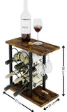 NNEDSZ Wine Rack Countertop Wooden & Metal Holder for 6 Bottles & 2 Glasses