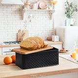 NNEDSZ Bread Bin with Bamboo Lid used as Chopping Board for Kitchen Countertop