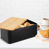 NNEDSZ Bread Bin with Bamboo Lid used as Chopping Board for Kitchen Countertop