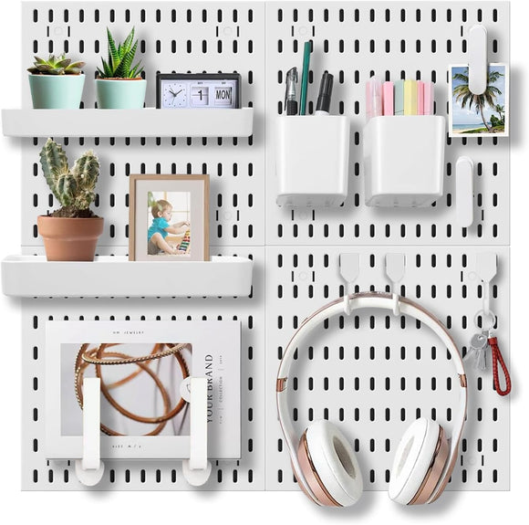 NNEDSZ Pegboard Combination Kit with 4 Pegboards and 18 Accessories Modular Hanging for Wall Organiser