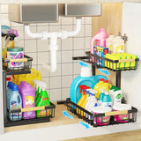 NNEDSZ Set 2 pcs - 2-Tier Kitchen Under Sink Organiser Storage with Height Adjustable, Unique Slide Rail & Suction Cups for Storage