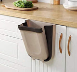 NNEDSZ Hanging Trash Can Collapsible Small Garbage Waste Bin for Kitchen Cabinet Door (Beige)