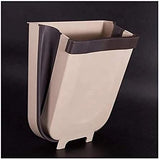 NNEDSZ Hanging Trash Can Collapsible Small Garbage Waste Bin for Kitchen Cabinet Door (Beige)