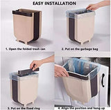 NNEDSZ Hanging Trash Can Collapsible Small Garbage Waste Bin for Kitchen Cabinet Door (Beige)