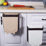 NNEDSZ Hanging Trash Can Collapsible Small Garbage Waste Bin for Kitchen Cabinet Door (Beige)